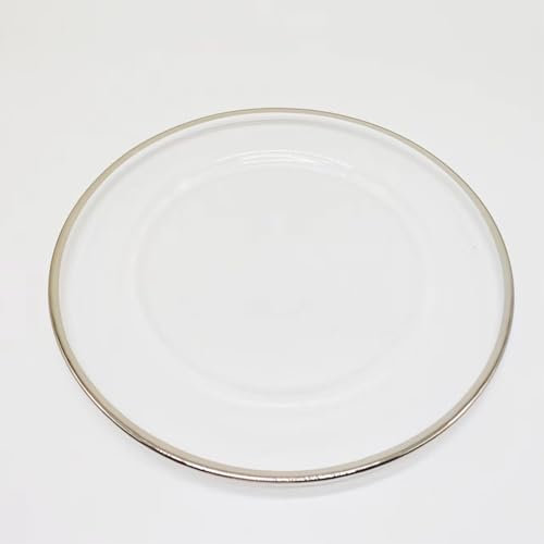 WedDecor 33cm Clear Charger Plates with Silver Trim Design, Acrylic Round Dinnerware for Centerpiece Presentation, 1pc Dinner Plate for Weddings, Events, Banquets & Christmas Table Decorations