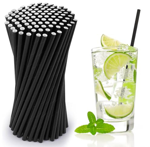Schwarze Papierstrohhalme 510 Stück, Strohhalme Papier 19.7 cm x 0,6 cm Biologisch abbaubar, Einweg Cocktails Trinkhalme für Cocktails, Kaffee und Mixgetränke