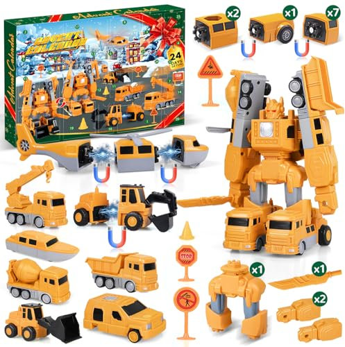 iZoeL Adventskalender Autos 2024 Kinder Junge magnetisch Verformungs Baufahrzeug Baustelle Bagger Flugzeuge Fahrzeugekalender Weihnachtskalender Geschenk für Kinder 3 4 5 6 7 8 9 10 11 12 Jahre