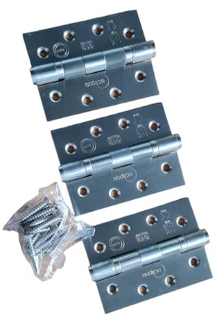 3 Pack Approved 4 (102mm) Grade 13 Hinges, Fire Rated, CE Marked, Stainless Steel, Ball Bearing Butt Hinges, for use on Fire Rated Doors