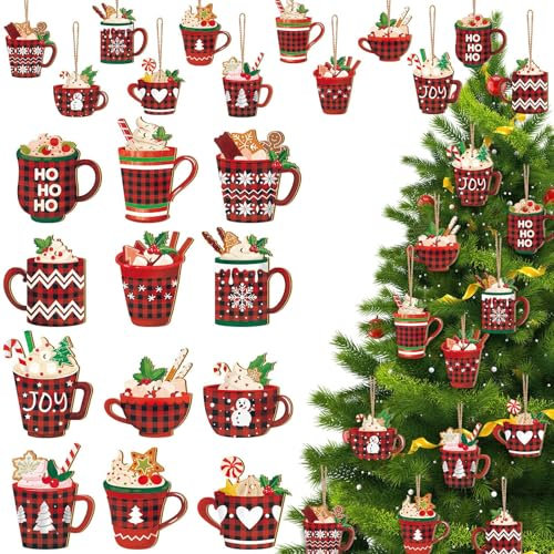 YUEXNKO Ciondoli Legno Natale 24PCS: Ornamento Pendenti Vintage in Legno, Addobbi Natalizie Fai da Te, Decorazioni Albero di Natale e Festa