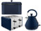 Tower Sera 1.7L 3KW Pyramid Kettle, 4 Slice Toaster & Breadbin in Midnight Blue with Smoked Black Trim. Contemporary Matching Tower Kitchen Set in Midnight Blue