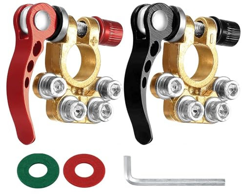 Battery Terminal Connectors 4 Way, 2 Pcs Quick Release Battery Terminals with wrench, Battery Terminal Connectors for Cars, Trucks, Ships, Mobile Homes 12/24V