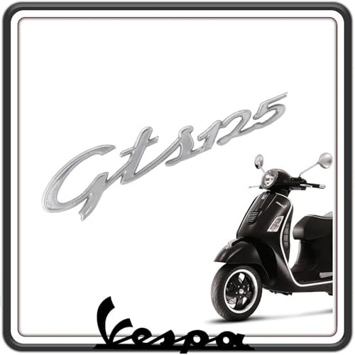 TARGHETTA SCRITTA LATERALE LOGO FREGIO ADESIVO CROMATO PER VESPA GTS 125 DAL 2007 AL 2012 114x28mm ORIGINALE PIAGGIO.