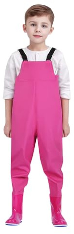 Kids Chest Waders Youth Fishing Waders for Toddler & Children Waterproof Hunting Waders for Kids with Boots (2-3 Years) Pink