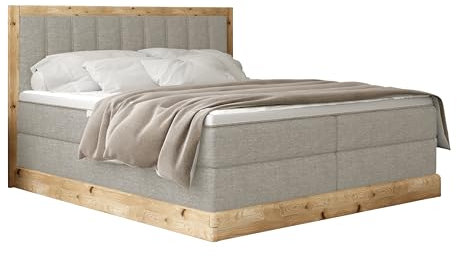 DomiMeble Stilvolles Gepolstertes Bett ALMA Funktionales Design mit Eichenholz, 7-Zonen Taschenfederkern, Höchster Schlafkomfort und Elegante Vliesbezüge 160x200 cm Farbe: Esche