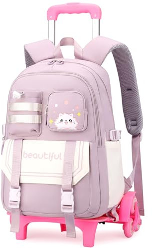 Amythe Zaino Trolley Scuola Elementare e Media per Ragazza, Zainetto con Rotelle per Bambini Teenager dai 9 ai 16 anni, Zaini da Viaggio con 6 ruote per Bambina, Rimovibile, Viola