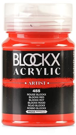 Blockx 65455BXC - Dose 500ml, feine Acrylfarbe, Acrylic Artist, halbdeckend und satiniert, PR 254 Blockx Rot, 1 Stück