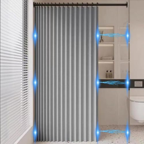 Icegrey Cortina de Ducha magnética Plegable Impermeable con Ganchos, Cortinas de Ducha de Lino poliéster en Acordeón para baño, Gris, 100x200cm