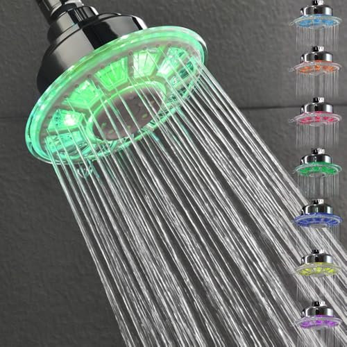 JINYOMFLY Pomme de Douche Lumineux, 2 Modes Pommeau de Douche LED, Pomme de Douche Couleur, 7 Couleurs Changent Automatiquement