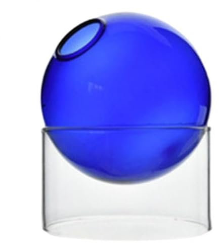 F Fityle 2X Art Clear Round Glass Vase Tabletop Terrarium Container Bud Pot Home Decor Blue