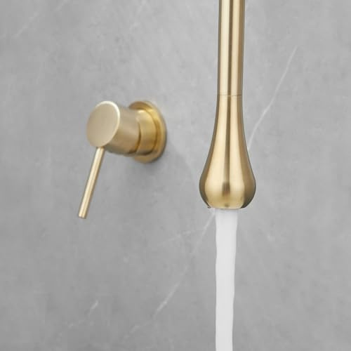 BiaoTeng Grifo Empotrado Lavabo Techo Laton Caliente y Fria Grifo de Baño para Lavabo Sobre Encimera Oro Cepillado