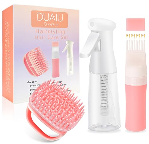 DUAIU Haaröl Applikator mit Sprühflasche & Kopfhaut Massagebürste Set (3-tlg.), 200ml Feine Nebel Sprühflasche für Haare, Scalp Massager und Öl Applikator Flasche für Haarpflege, Haarfärbung zu Hause