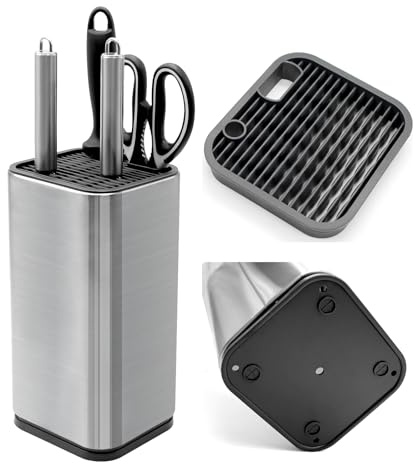 PWGHWG Messerblock Ohne Messer, Edelstahl Messerblock Leer mit Schlitzen für Schere und Wetzstab und Abflussdesign, Universal Knife Holder, Unbestückte Messerblöcke für Alle Küchenmesser