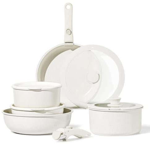 Non-Stick Cookware Set - 11-Piece Includes Frying Pans & Saucepans - Oven-Safe, Dishwasher-Safe, Removable Handle - Induction & Gas Compatible