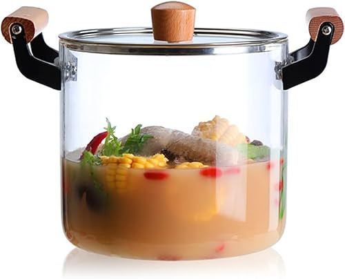 Trsparent Hitzebeständiger Eintopf Glastopf Auflauf Blühender Hitzebeständiger Glasdeckel Braten P Nudeltopf Kochutensilien Gasherd, Gas Stove, 5L