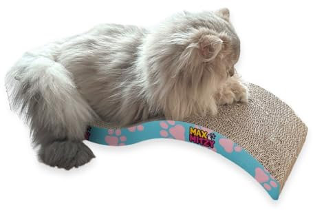 Max&Mitzy Féli'Zen - Griffoir pour Chat avec Herbe à Chat - Design Vague, Carton Double Face à Griffer - 53 x 20,5 x 10 cm