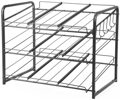 Toaboa 43x27x34cm Stapelbares Dosenregal Kohlenstoffstahl Dosen Organizer mit 6 Haken, Separator, Einstellbar Dosenspender Organizer für Bar, Kleine Küche, Speisekammer, Schlafzimmer