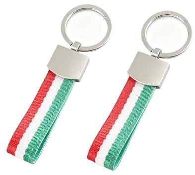 2 Stück Schlüsselanhänger Flagge Italiens, Italienisches Flaggenarmband Key Fob Schlüsselband Streifen Metallring Nylonband Schlüsselanhänger für Schlüssel Rucksäck Modisches Accessoire Männer Frauen