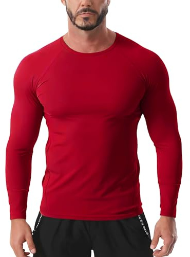 Rane Sports Men's Cool Touch Compression Shirt Long Sleeve Ice Silk Workout Tops Quick Dry Athletic Base Layer Gym Running Training