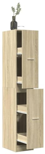 Holamys Apothekerschrank Sonoma-Eiche 30x41x174,5 cm, Holzwerkstoff, Auszugschrank für Küche, Wohnzimmer, Büro, vielseitige Aufbewahrung