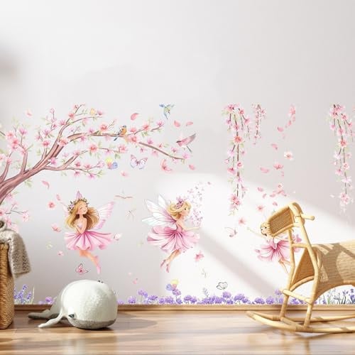 Wandtattoo Wandaufkleber Dschungel Tiermotive Kirschblüten Blumen Wandsticker Wanddeko für Wohnzimmer Schlafzimmer Hintergrund (Kirschblüten Engel )