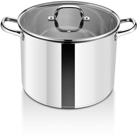 Herogo 16L Stainless Steel 28cm Tri-Ply Bottom Stock Pot with Visible Lid | Soup Pot Stockpot for Food Grade Induction All Stoves, Large Capacity for Cooking, U-shaped Handle, Silver