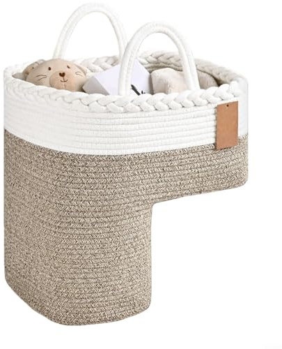 Cestino per scale in moquette e legno, cesto per scale, cesto in vimini intrecciato in lino con manici per gradini in moquette, gradini per riporre le scale per lavanderia, giocattoli, nursery Caddy
