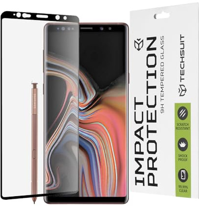 Techsuit Displayschutzfolie für Samsung Galaxy Note 9 Gehärtetes Glas mit 9H Härte, Vollständige Abdeckung, 3D Gebogene Kante, Stoßschutz, Oleophobe Beschichtung, Anti Fingerabdruck, 111D Full Glue
