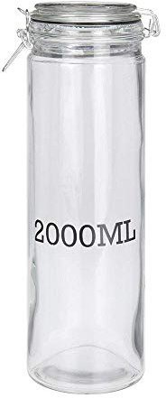 Koop 2L Airtight Glass Food Storage Jar with Clamp-Top Lid | 32cm Tall Clear Round Canister, Cereals Storage Container | Kitchen/Pantry Storage & Organisation | 10cm Wide Pasta Jar, Flour Canister