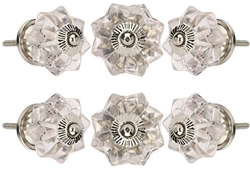 Perilla Home Set of 6 Crystal Glass Cabinet Knobs Clear Drawer Pull Kitchen Cupboard Glass Door Dresser Wardrobe Pull for Home Office Bathroom (Clear)
