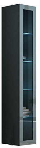Mirjan24 Hängevitrine Vigo Glas 180, Vitrine mit Glasböden, Vitrinenschrank, Farbauswahl, Stauraumvitrine Hochschrank, Wohnzimmer Highboard, Schrank (mit weißer LED Beleuchtung, Grau/Grau Hochglanz)