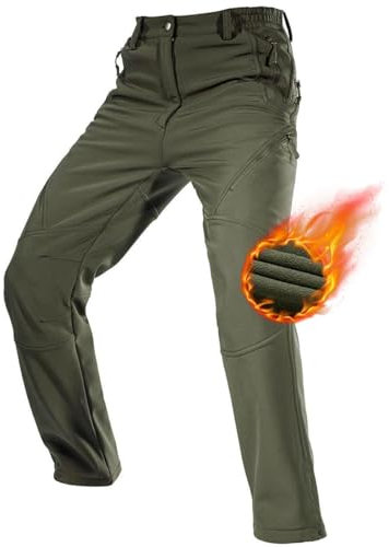 FREE SOLDIER Herren Winter wasserdichte Skihose Jagd Outdoor Hose Winddichte Thermohose Winterhose Softshellhose zum Klettern und Wandern(Armee-grün,52)