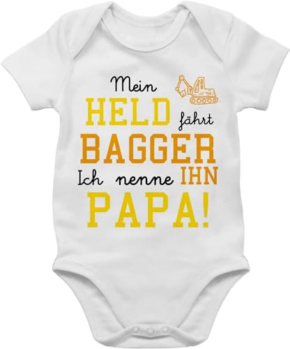 Shirtracer - Baby Body Kurzarm - Sprüche - Mein Held fährt Bagger