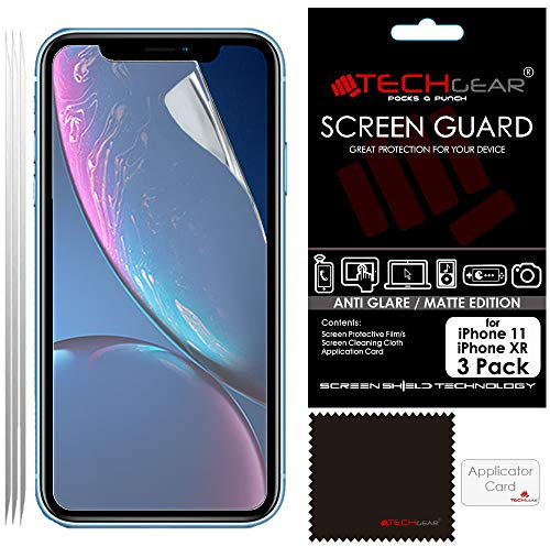 TECHGEAR [3 Stück Matte Displayschutzfolien für iPhone XR (6,1 zoll) - Matte Blendschutz Schutzfolie für iPhone XR - mit Reinigungstuch + Applikationskarte