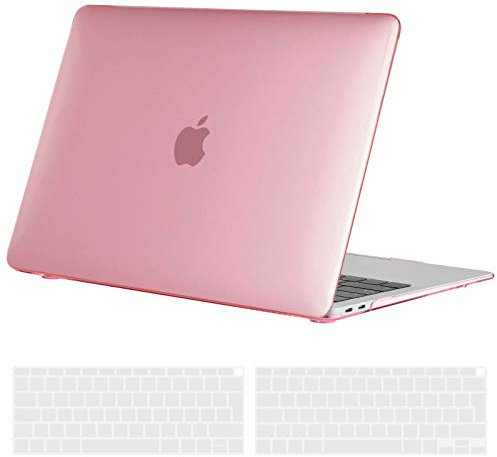 TECOOL Case compatible with MacBook Air M1 & MacBook Air 13 inch Retina 2020 2019 2018 (A2337 A2179 A1932), Plastic Snap On Hard Shell Cover & UK EU Keyboard Protector, Crystal Fuchsia (Glossy)