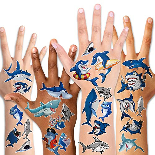 Konsait 10 Blätter Kinder Tattoos Set, Hai Delfine temporäre Tattoos Klebetattoos für Kinder Jungen Kindergeburtstag Mitgebsel geschenktüten Kinder Spielen