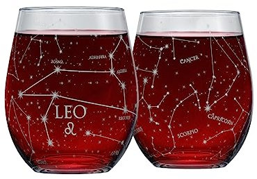 Greenline Goods Leo Stemless Weingläser | Zodiac Leo Set | Handgeätzte 15 Unzen (2er-Set) - Astrologie Zeichen Glaswaren