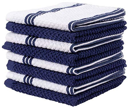 Living Fashions 8 Pack Dish Cloths for Washing Dishes - 100% Cotton Absorbent Dish Towels Size 12 x 12 - Perfect Rags for Washing Dishes - Kitchen Rags and Washcloths for Dishes (Blue)