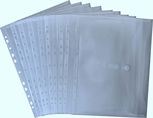 Dokumententaschen/Sammelmappen/Sichttaschen A4 quer transparent farblos- Dokumentenmappe zum Abheften mit EURO-Lochung, Abheftrand, Klappe und Klettverschluss - 10 Stück