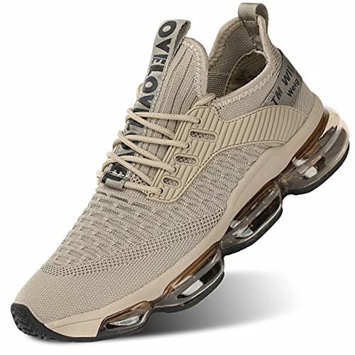 Mens Running Shoes Air Cushion Fashion Trainers Casual Breathable Walking Tennis Gym Athletic Sports Sneakers Zapatos Beige