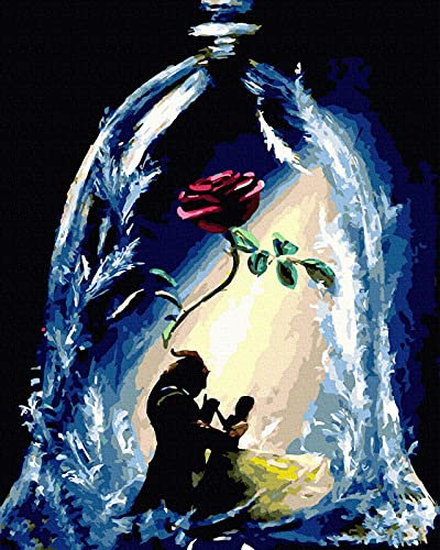 LukFun Peinture par Numéros Rose pour Adultes, Peinture à l'huile DIY Peinture par Numéro Kit Fleur 40x50 cm (Rose Magique, Sans Cadre)