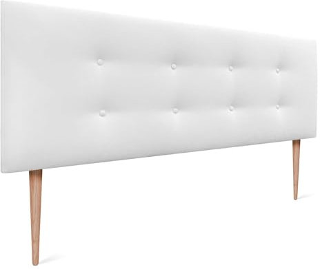 DHOME Tête de lit en Similicuir ou en Tissu acualine avec 2 rangées de Boutons Nouvelle Gamme DE Couleurs Tête de lit de Luxe tapissée (Tissu Blanc, 135x105cm avec Pieds (Lits 120/135/140))