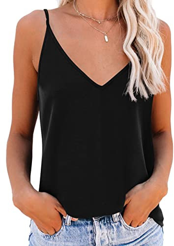 NONSAR Canottiera da donna con spalline sottili, basic top lungo, con spalline regolabili, cami camisole, Nero , M