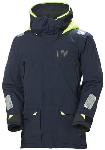 Helly Hansen Offshore Sailing Rain Jacket - Waterproof Windbreaker Shell - Packable Neon Hood & Rain Gear - Reflective Jacket - 597 Navy - Small