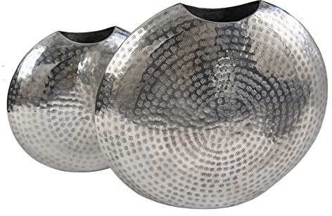 Elegantes Vasen 2er Set Oriental 44cm Silber Hammerschlag Design Vase Dekovasen Wohnaccessoire Dekoration