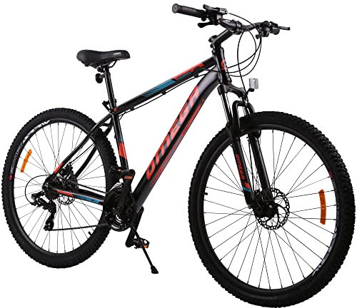 OMEGA BIKES Thomas 27.5-29 Zoll Mountainbike, geeignet ab 185 cm, mechanische Scheibenbremsen, ausgestattet mit Shimano, 21 Gang-Schaltung, Gabel-Federung, Jungen-Fahrrad & Herren-Fahrrad
