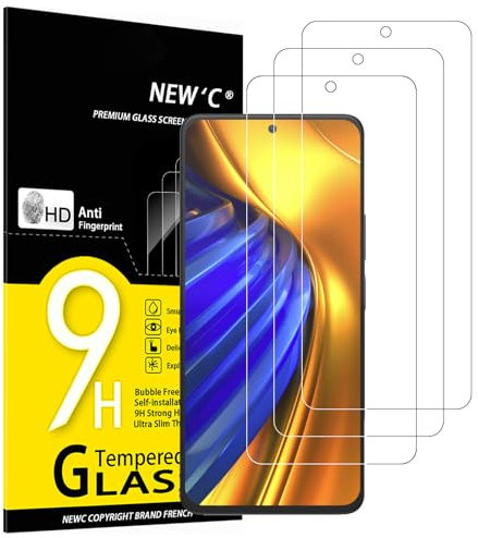 NEW'C 3 Pezzi, Vetro Temperato per Xiaomi Poco F4 5G (6,67 Pollici), Pellicola Prottetiva Anti Graffio, Anti-Impronte, Senza Bolle, Durezza 9H, 0,33mm Ultra Trasparente, Ultra Resistente
