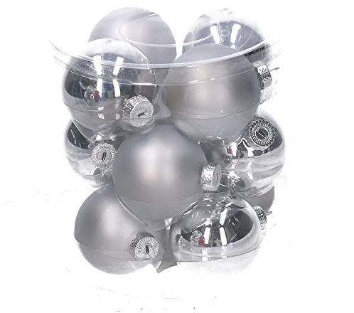 Packung 12 Klassische Silberne Glaskugeln zum Aufhängen für Baumdekoration 6 cm Durchmesser