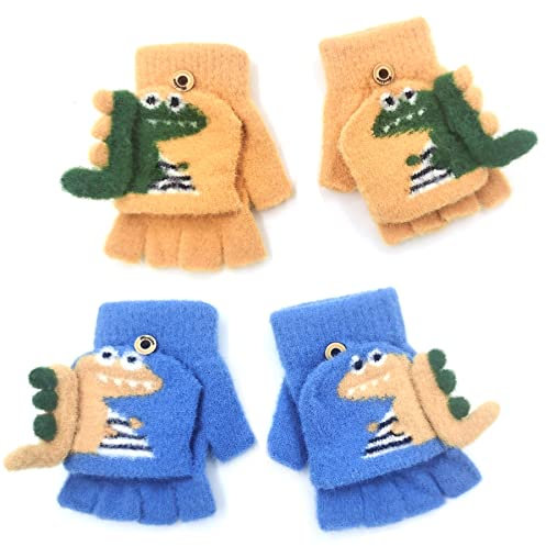 YeahBoom 2 Paar 3D Kinderhandschuhe Winter,Fäustlinge mit Knopf Klappe,Kinderhandschuhe Elastische,Winter warme Strickhandschuhe,Fingerhandschuh,Winterhandschuhe,3-8 Jahre alt Jungen Mädchen…